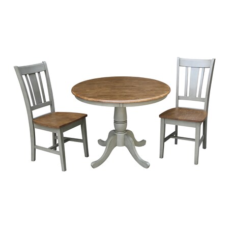 International Concepts Round 36 in Rd Top Pedestal Table, 2 San Remo Chairs, Hickory/Stone, 36 in W, 36 in L, 29.1 in H K41-36RT-C10-2